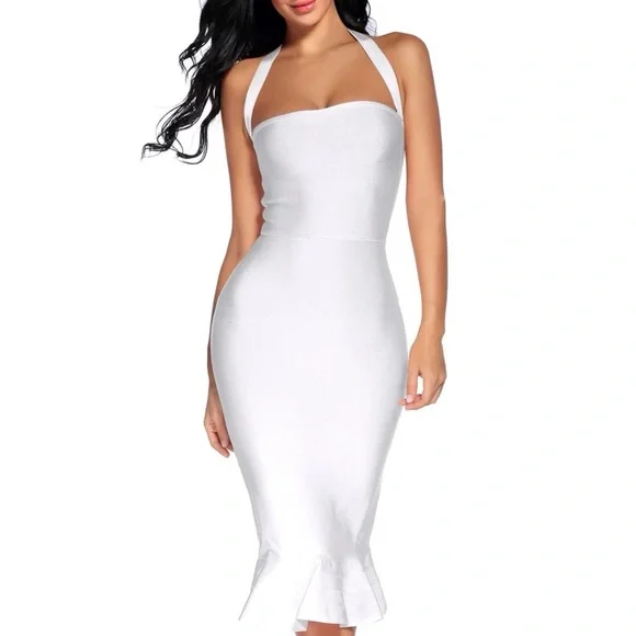 Dresses | Womens White Square Neck Halter Strap Mermaid Dress Size Small |  Poshmark